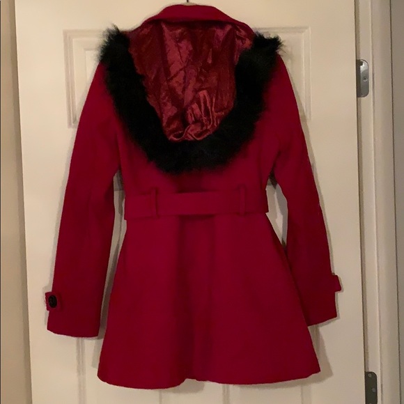 Soft Bright Red Pea Coat - Picture 2 of 4